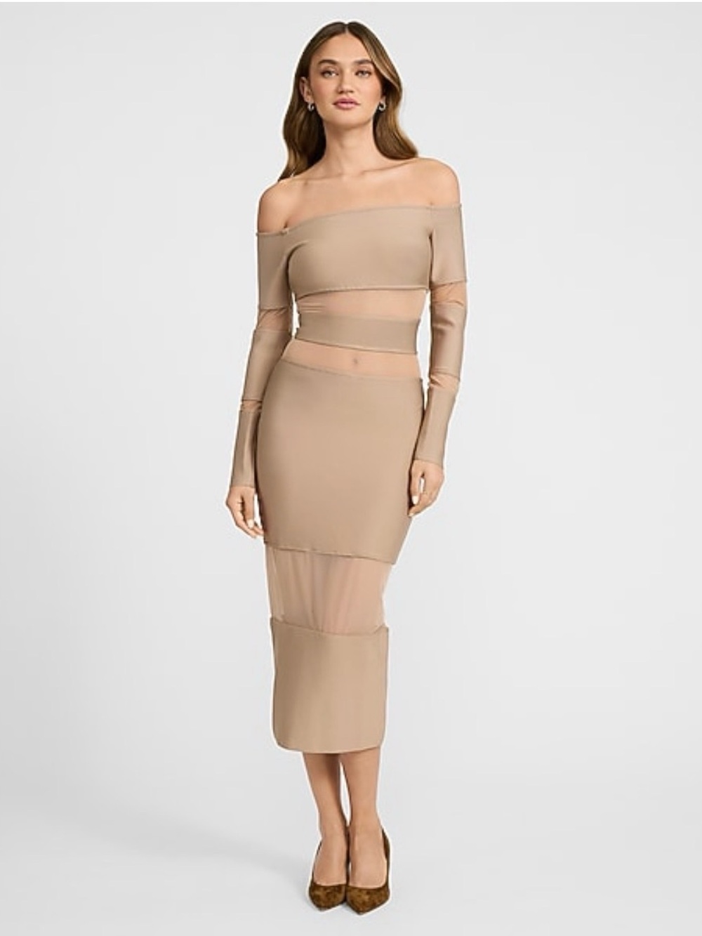 NWT Express Mesh Pieced Off The Shoulder Midi Dress